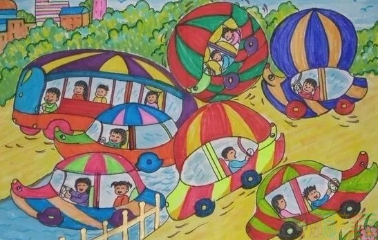 未来科技世界儿童蜡笔画图片