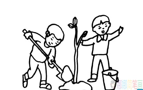 种树植树人物简笔画