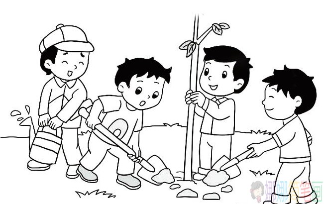 种树植树人物简笔画