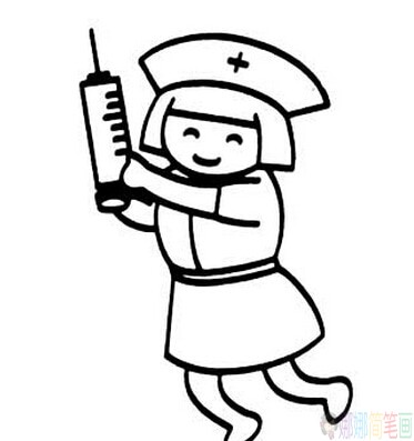 护士简笔画黑白线稿图片
