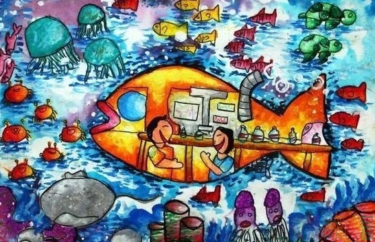 未来科技世界儿童蜡笔画图片