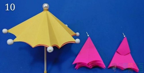 迷你折纸雨伞教程图