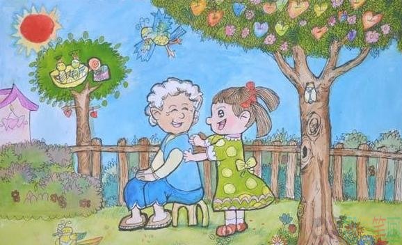 重阳节孝敬老人主题绘画图片