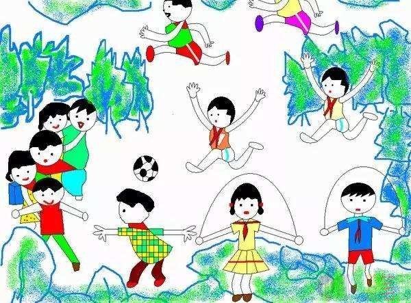 课间活动儿童绘画图片