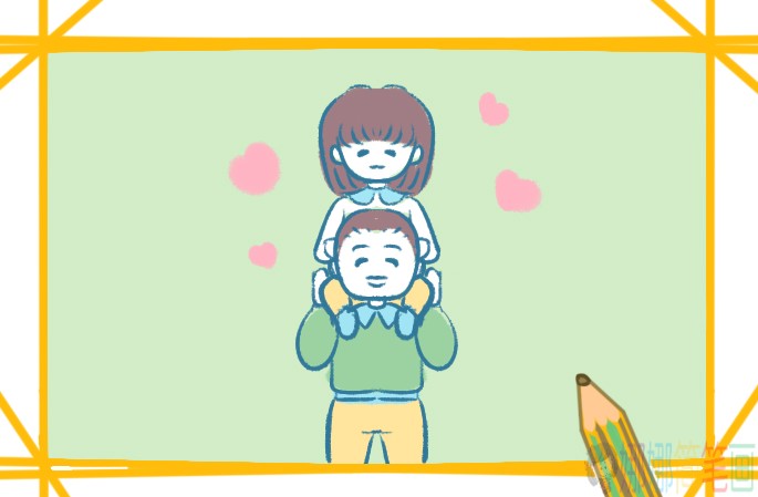爸爸和女孩人物简笔画图片