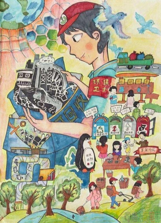 竖着画的垃圾分类儿童画图片
