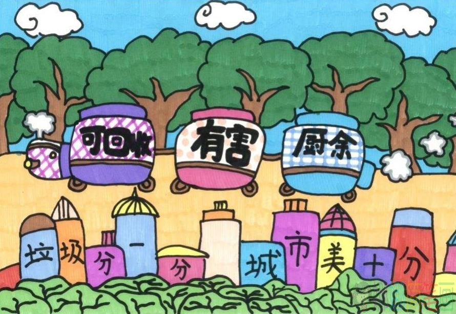 保护环境垃圾分类幼儿绘画