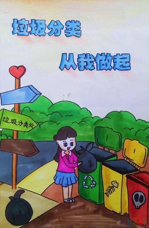 竖着画的垃圾分类儿童画图片