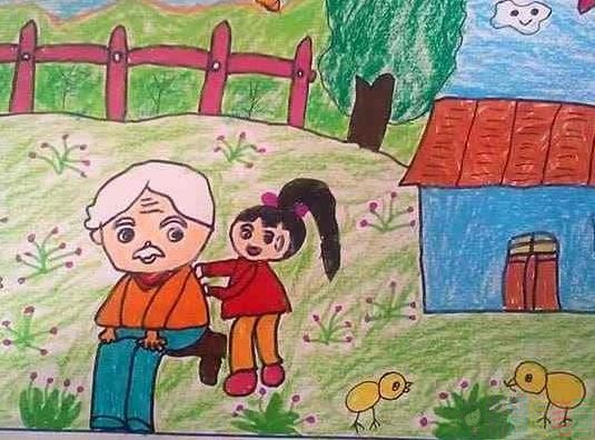重阳节孝敬老人主题绘画图片