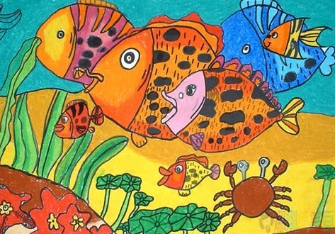 海底世界蜡笔画