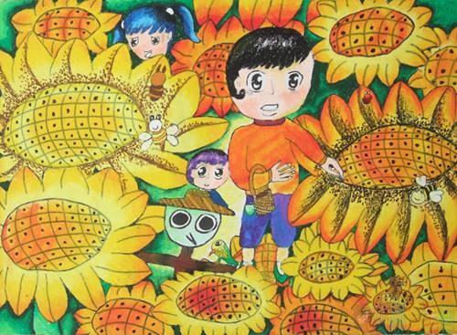 向日葵儿童画图片大全