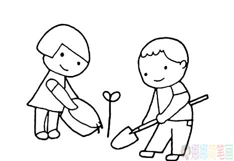 种树植树人物简笔画