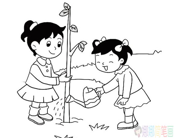 种树植树人物简笔画