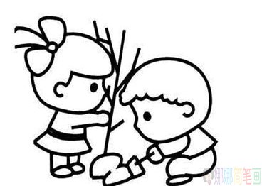 种树植树人物简笔画