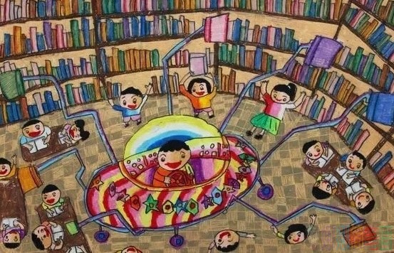 未来科技世界儿童蜡笔画图片