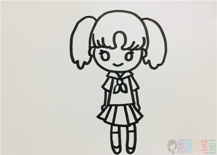 马尾辫女孩简笔画图片