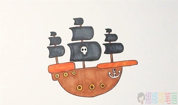 海盗船简笔画,海盗船儿童画图片