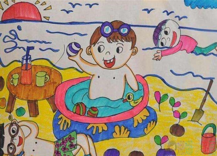 快乐暑假儿童画范画