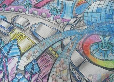 未来科幻城市儿童画