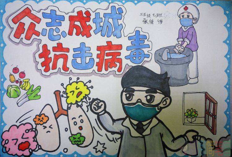 预防病毒儿童画图片