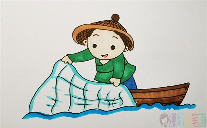 渔夫简笔画,捕鱼人简笔画图片