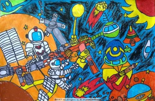 北斗卫星儿童画图片