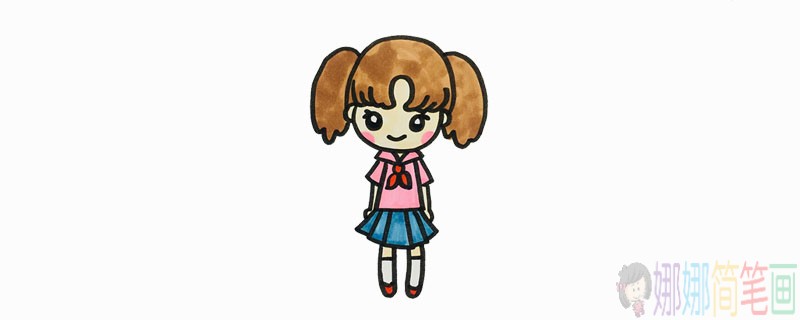 马尾辫女孩简笔画图片
