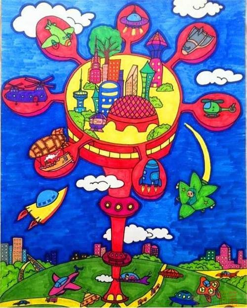 未来科幻城市儿童画