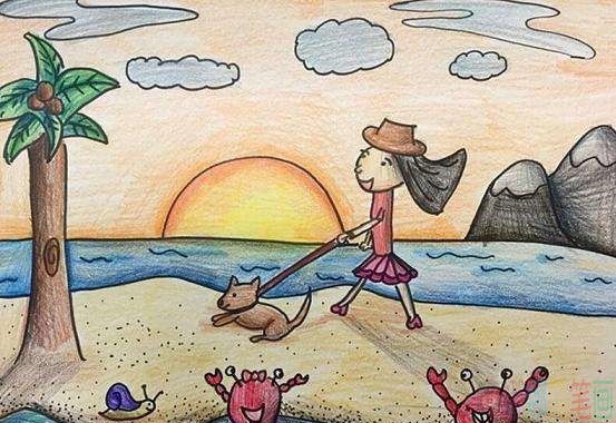 快乐暑假儿童画范画