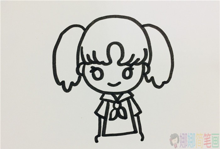 马尾辫女孩简笔画图片