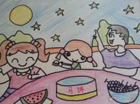 中秋节儿童画,中秋节幼儿绘画