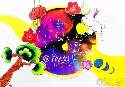 中秋节少儿水彩画作品图片