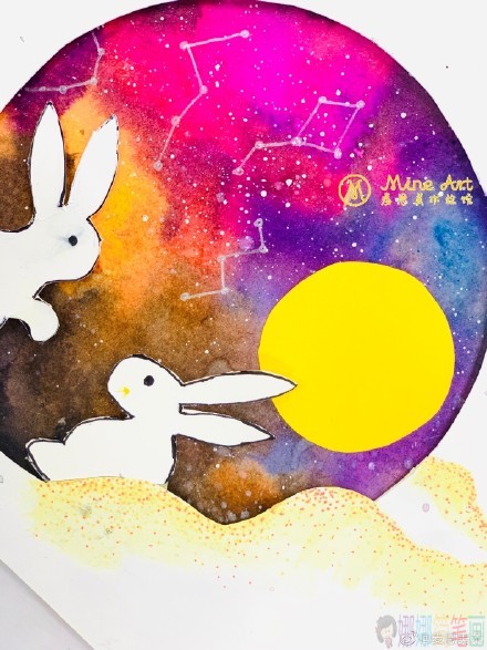 中秋节少儿水彩画作品图片