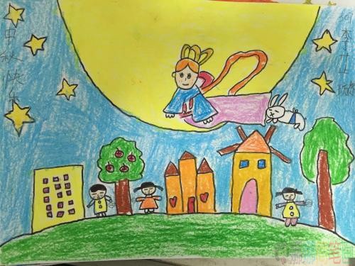 中秋节幼儿绘画,中秋绘画作品
