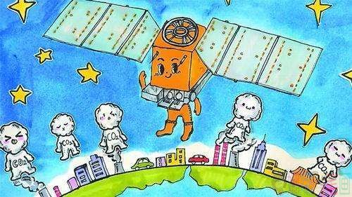 北斗卫星儿童画图片