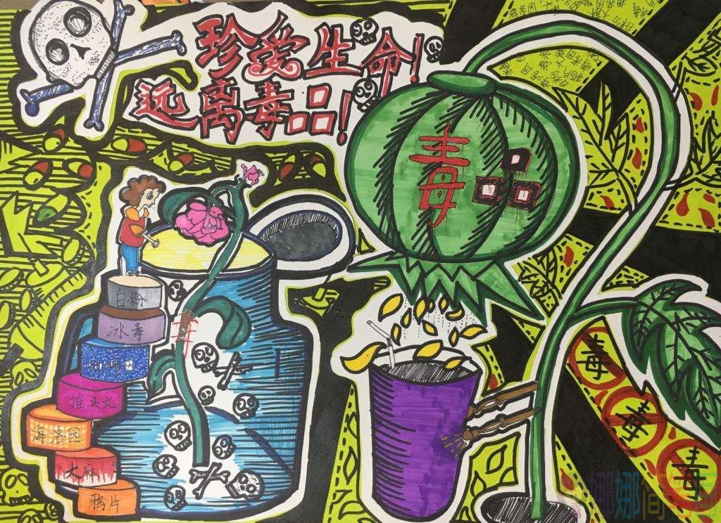 禁毒儿童画,禁毒主题绘画