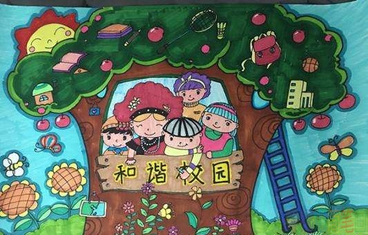 和谐校园儿童画图片