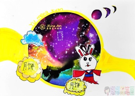 中秋节少儿水彩画作品图片