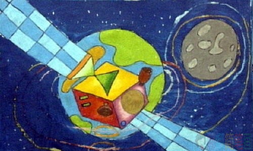 北斗卫星儿童画图片
