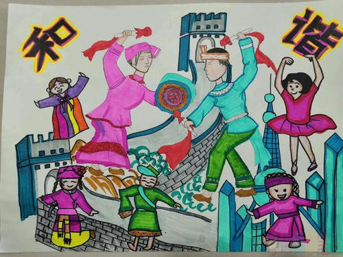 核心价值观儿童画,和谐社会儿童画