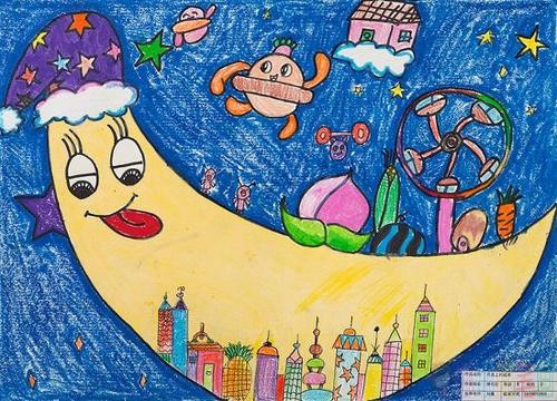 关于月亮的儿童画图片简单好看