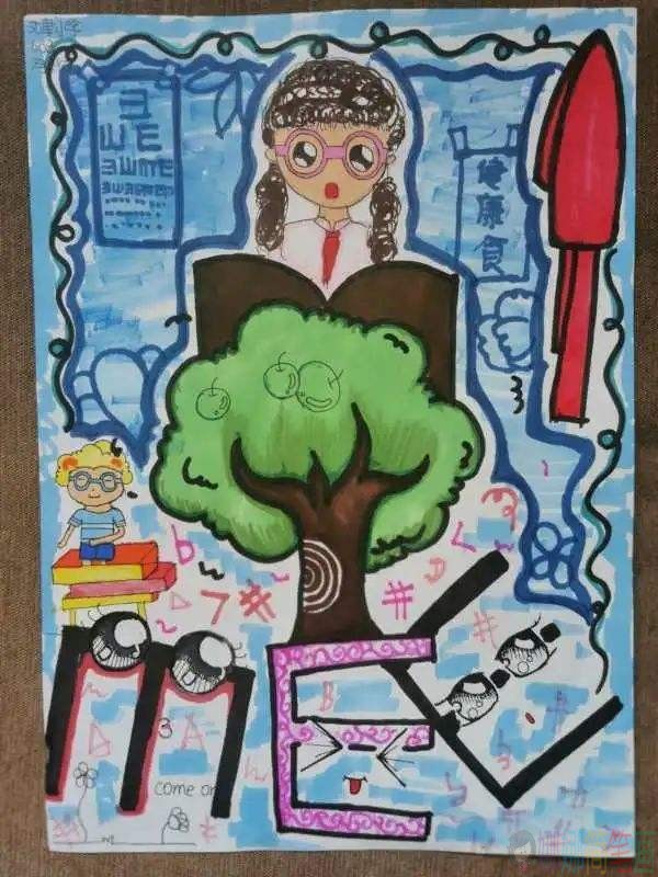 保护眼睛儿童画,保护视力少儿绘画