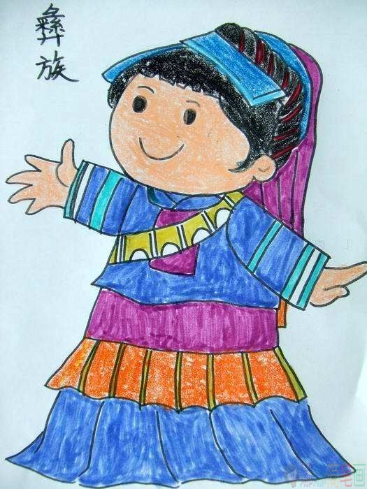 民族服装儿童画,少数民族儿童绘画