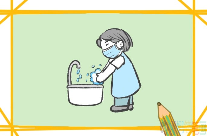 预防疫情勤洗手人物简笔画