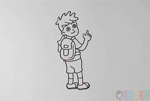 背书包上学的男孩简笔画
