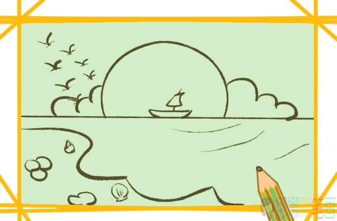 日落简笔画画法,日落风景简笔画