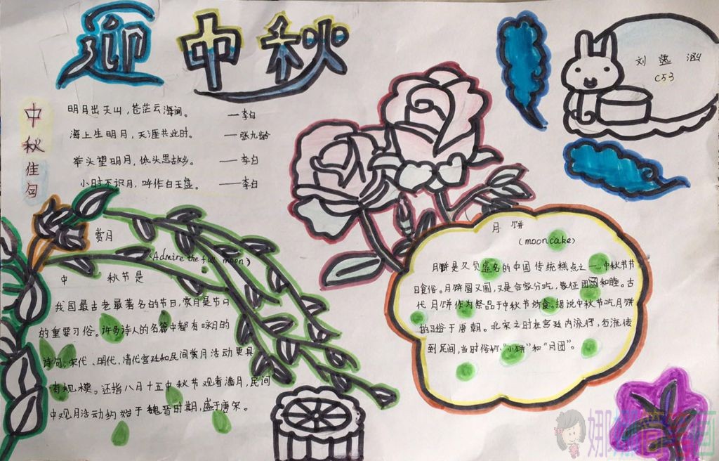 迎中秋庆国庆手抄报,中秋节小报