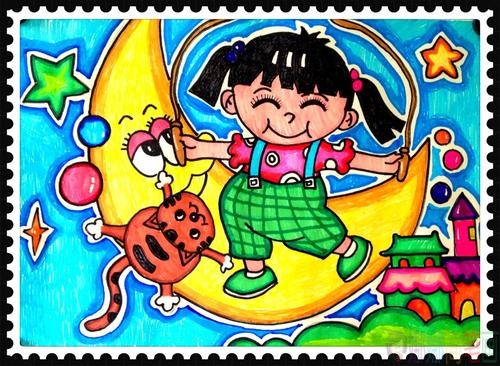 关于月亮的儿童画图片简单好看