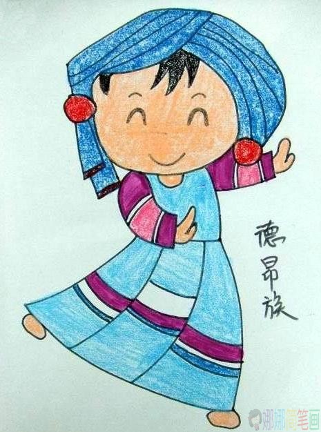 民族服装儿童画,少数民族儿童绘画