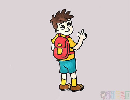 背书包上学的男孩简笔画